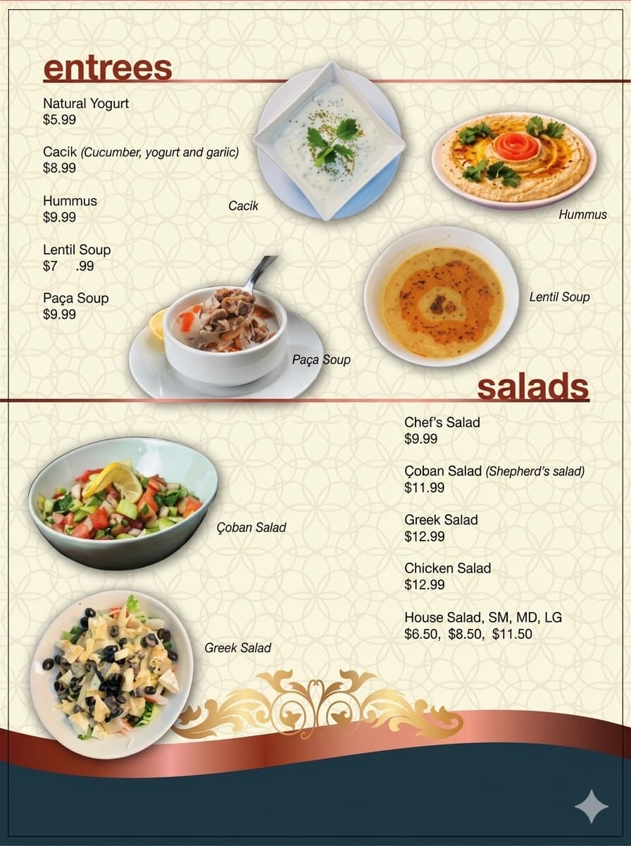 Official authentic Turkish restaurant menu document page number 2 at Aga Istanbul