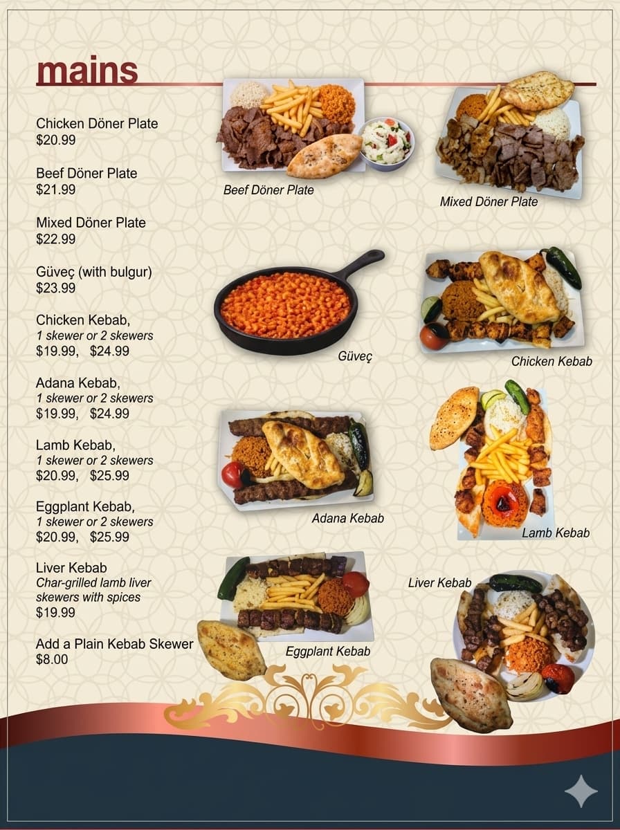 Official authentic Turkish restaurant menu document page number 3 at Aga Istanbul