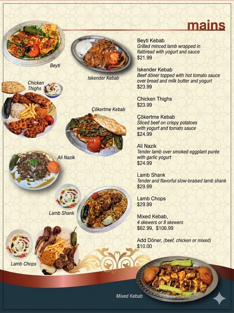 Official authentic Turkish restaurant menu document page number 4 at Aga Istanbul