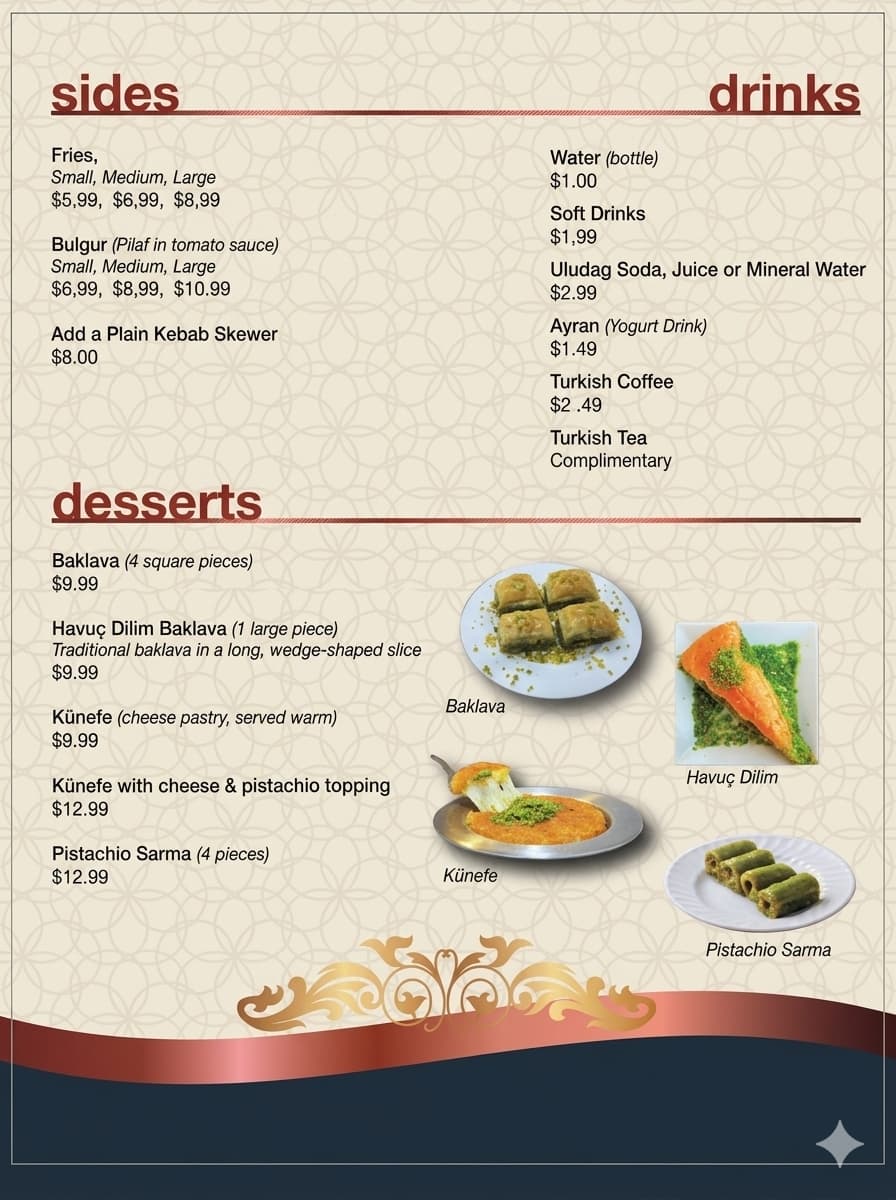 Official authentic Turkish restaurant menu document page number 7 at Aga Istanbul